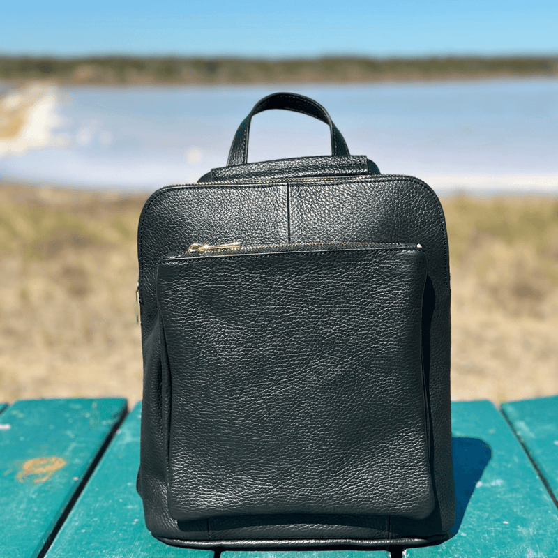 Black leather convertible backpack