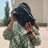 Black woven Italian leather crossbody bag