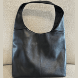 Black everyday Italian leather shoulder bag