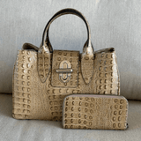 Italian leather handbags in taupe with matching wallet