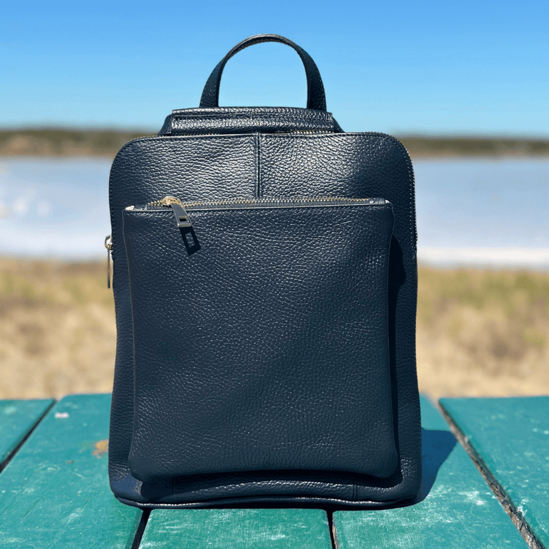 Navy blue leather convertible mini backpack