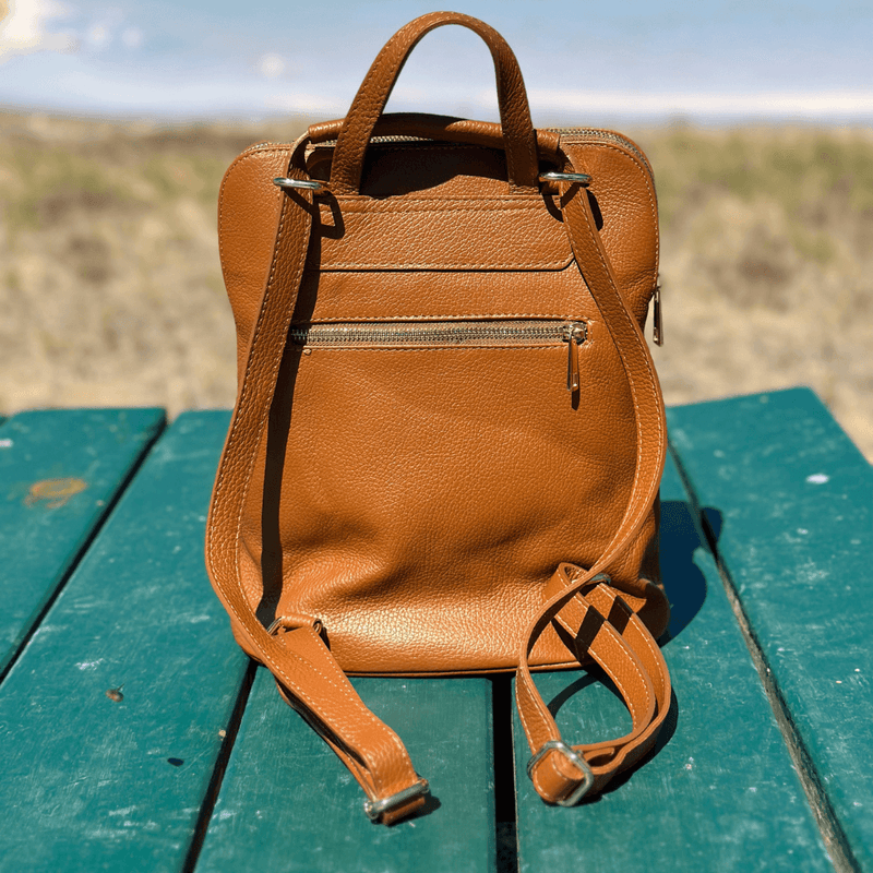 tan leather convertible backpack shoulder bag