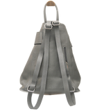 grey leather backpack back view