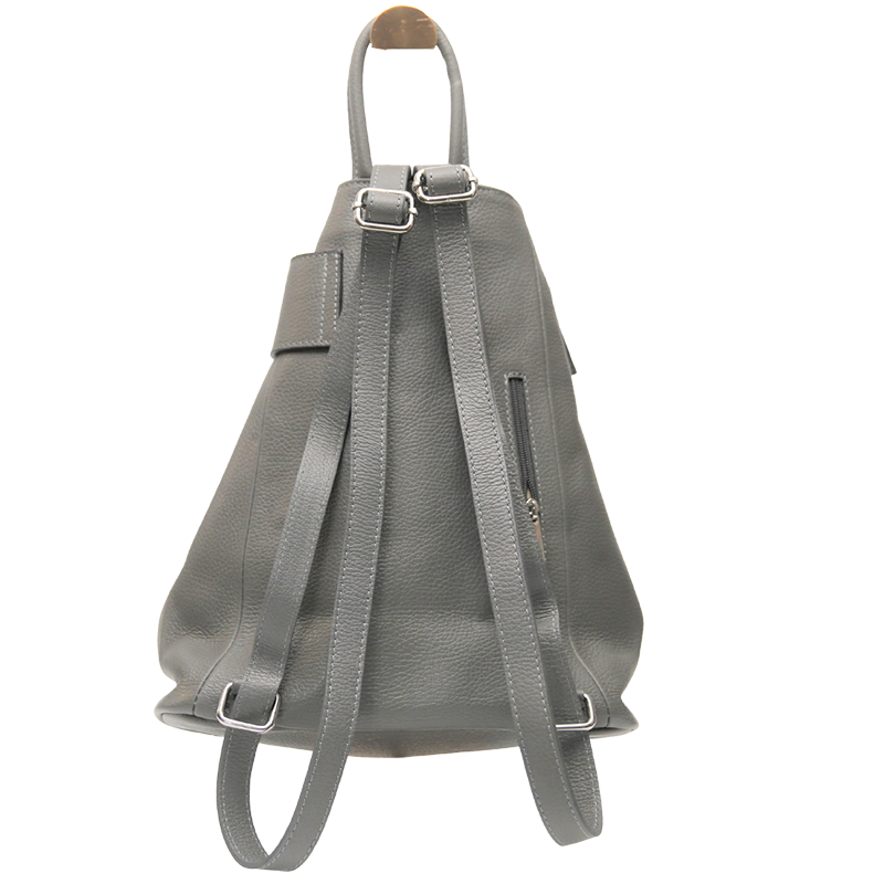 grey leather backpack back view