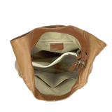 Tan leather shoulder bag details