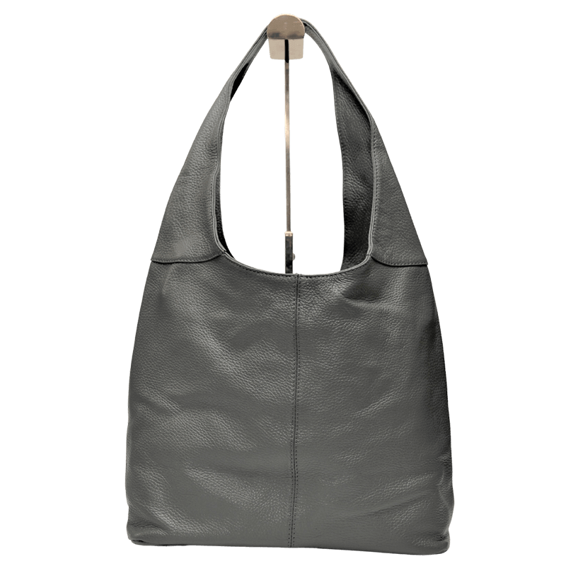 Grey leather shoulder bag soft 