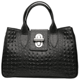 Black leather tote bag