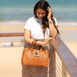 Tan leather tote bag stylish