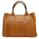 Tan leather tote bag back view