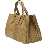 Taupe leather tote bag side view