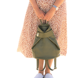 Olive Green Leather Backpack on model