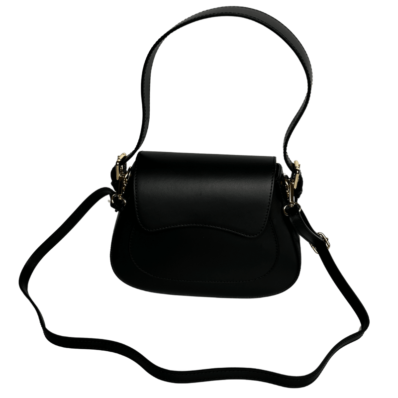 Black adjustable leather strap crossbody bag