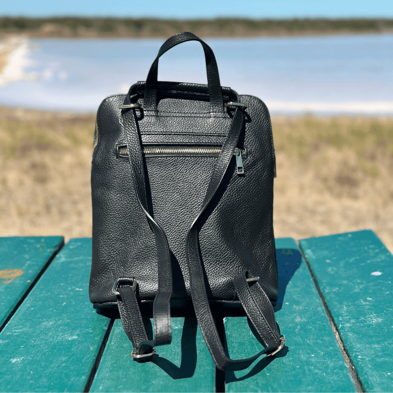 Black leather convertible mini backpack