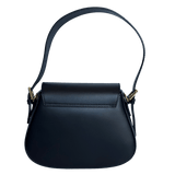 Black leather crossbody bag with thick strap