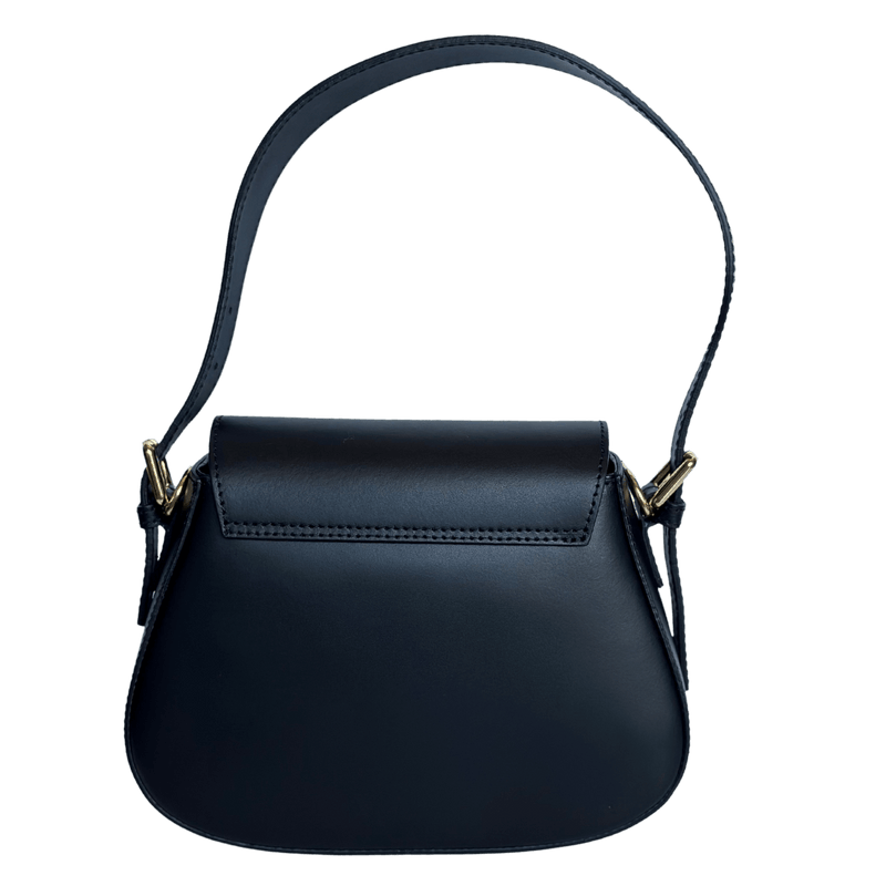 Black leather crossbody bag with thick strap