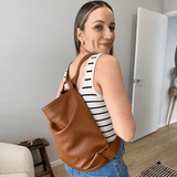 Convertible backpack and handbag in tan leather