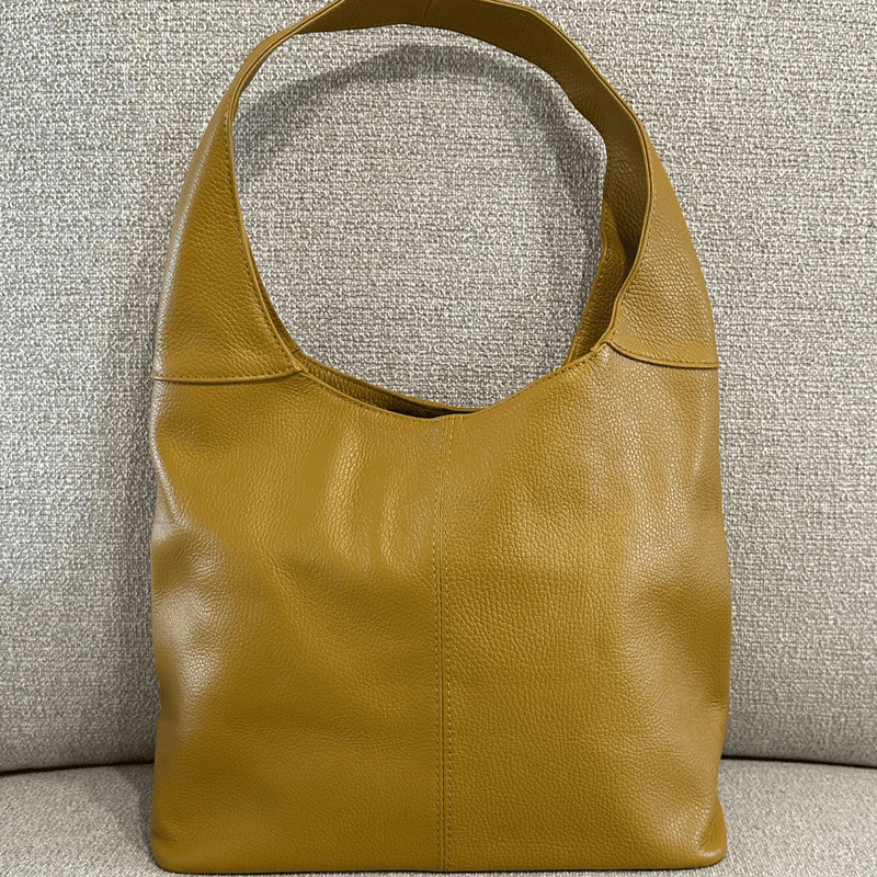 Mustard everyday Italian leather shoulder bag 