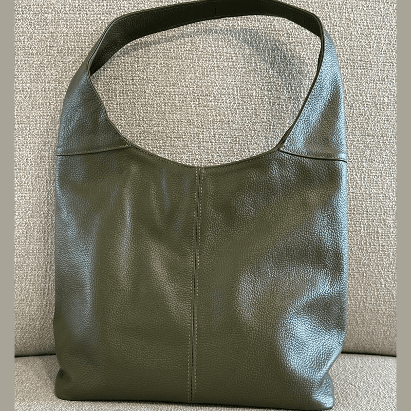 Olive green everyday Italian leather shoulder bag 