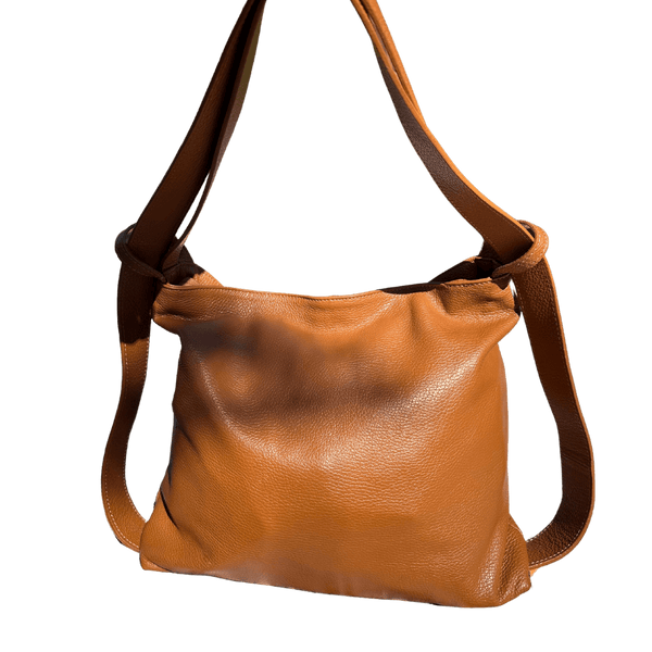 Italian leather convertible shoulder bag tan