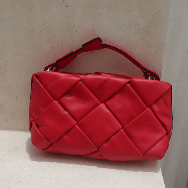 Italian woven leather bag in red
