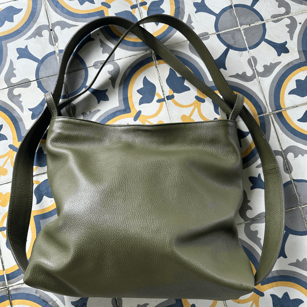 Olive green leather convertible backpack handbag