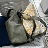 Olive green leather convertible backpack