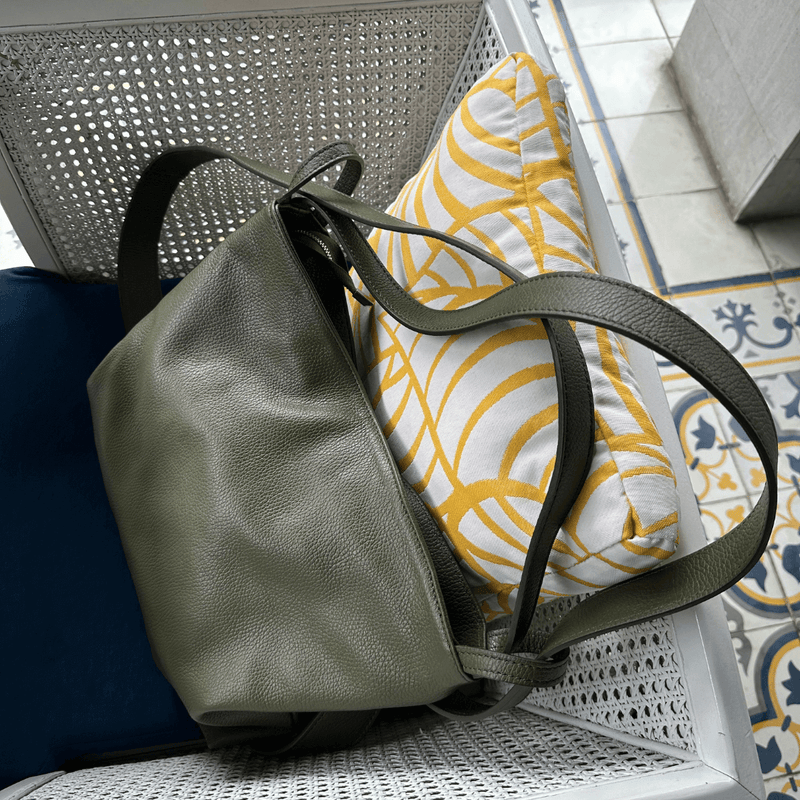 Olive green leather convertible backpack