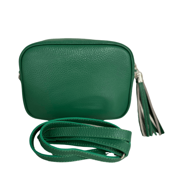 Pebbled italian leather crossbody bag in green
