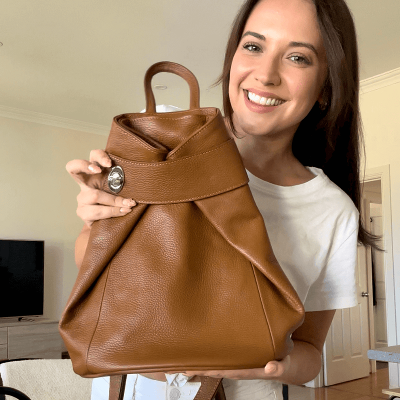 Khaki leather backpack best sale