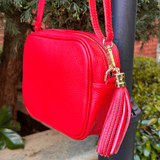 Sidekick leather crossbody bag with removable strap red
