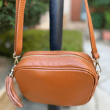 Sidekick leather crossbody bag with removable strap tan