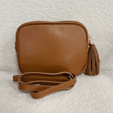 Soft Italian leather crossbody bag in tan