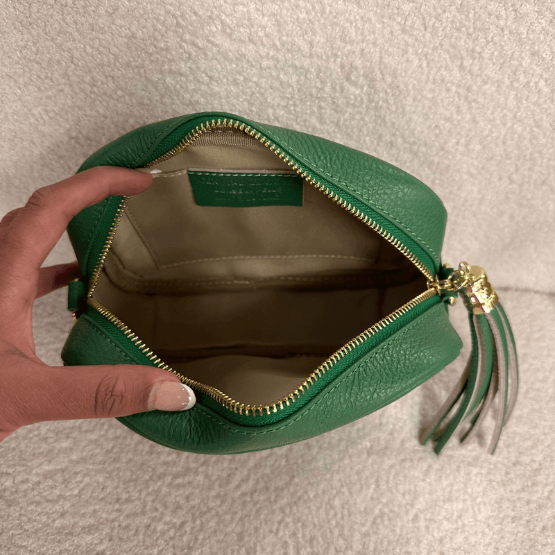 Soft Italian leather crossbody bag from inside