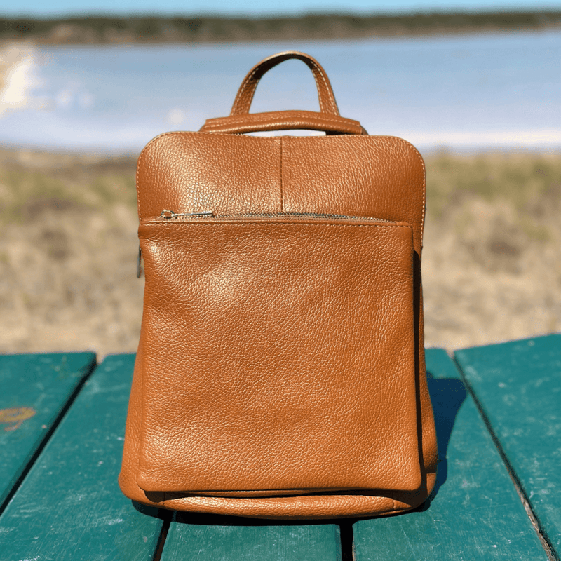 tan leather convertible mini backpack