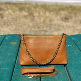 Tan leather cross body bag for womens