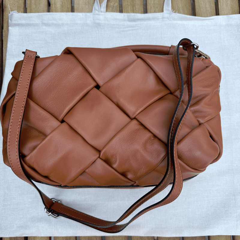 Tan woven leather bag australia