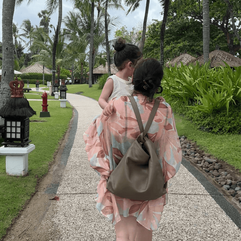 Taupe leather convertible backpack handbag