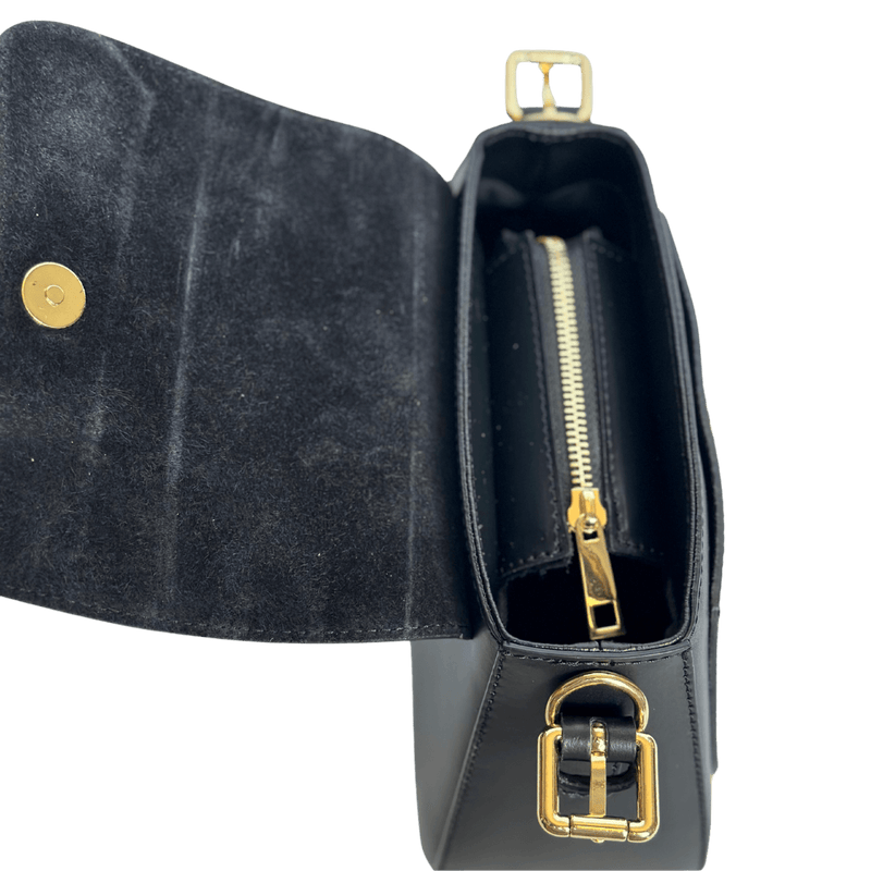 Top zip leather crossbody bag with thick strap