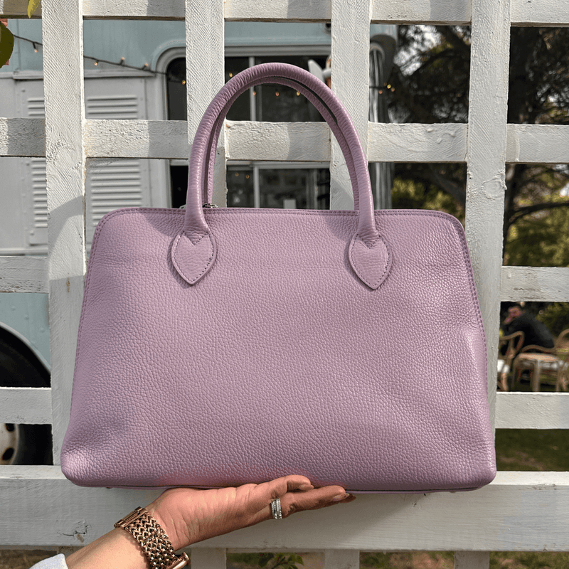 Womens leather work bag in lilac