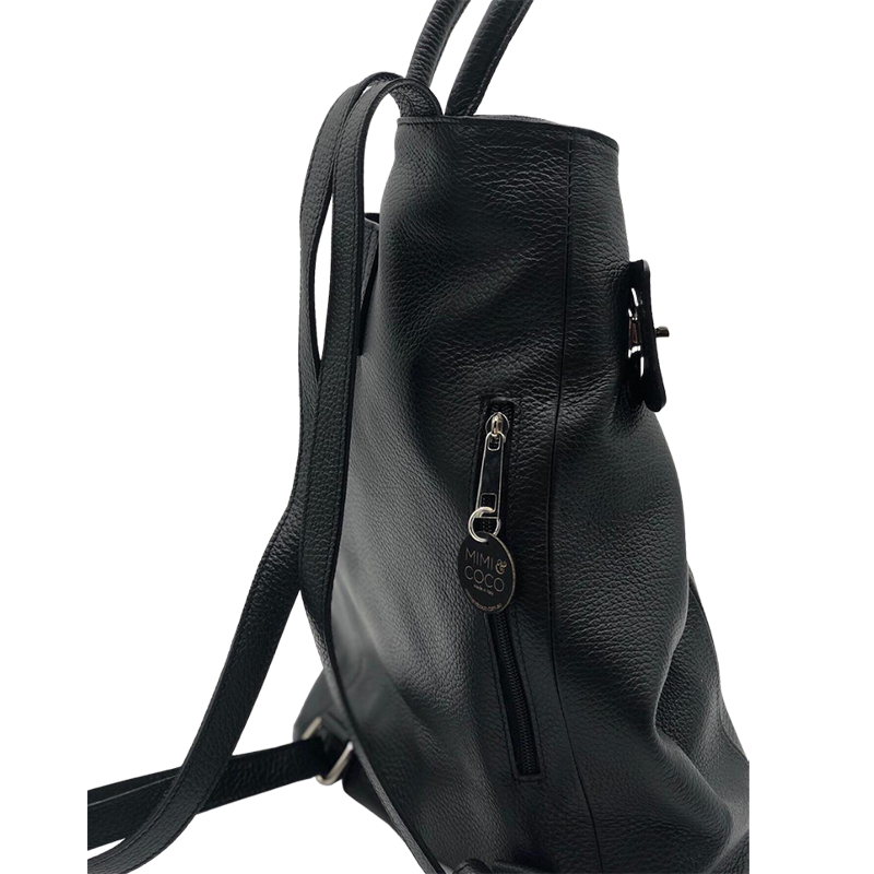 Black Leather Backpack Womens side angle