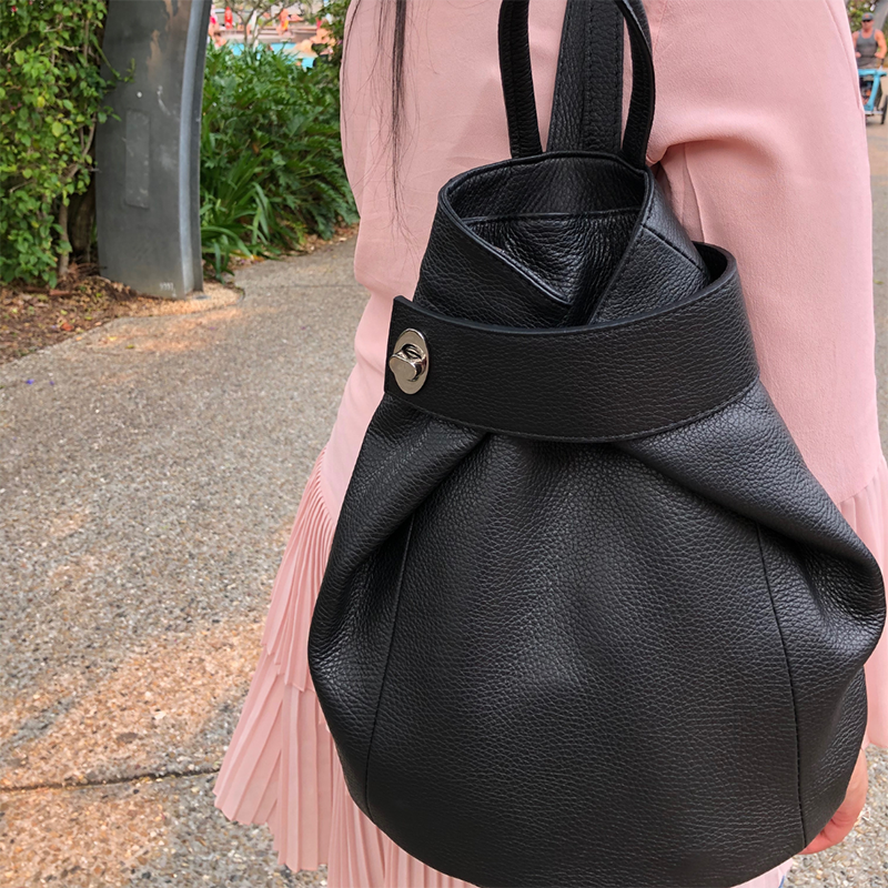 Black Leather Backpack Womens on model