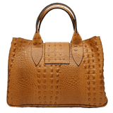 Tan leather tote bag back view 