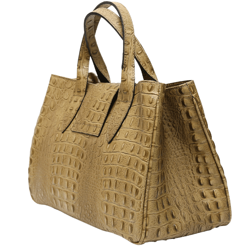 Taupe leather tote bag side view 
