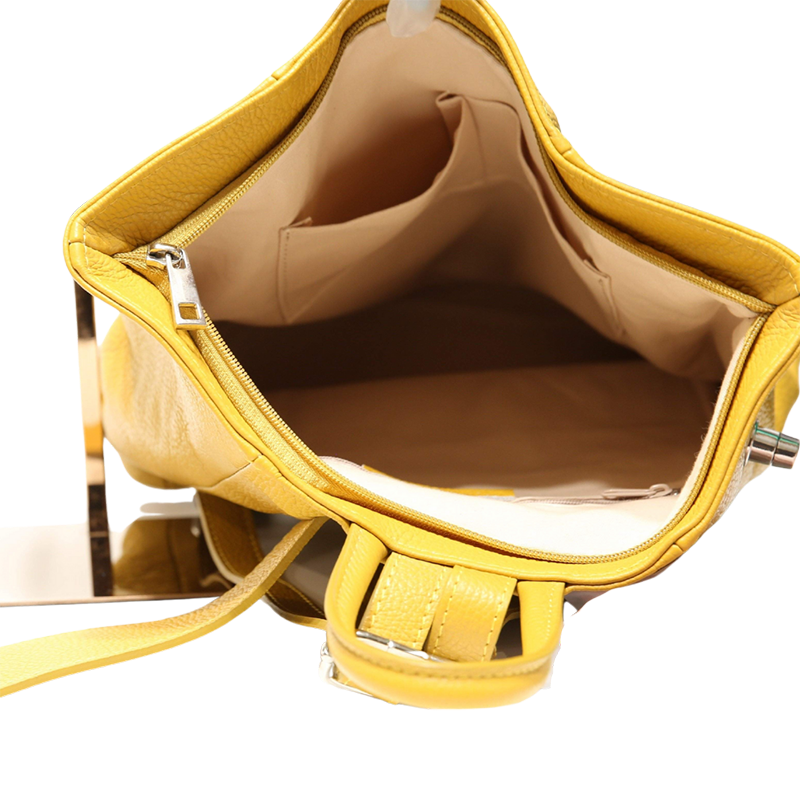 Mustard Leather Backpack inside 