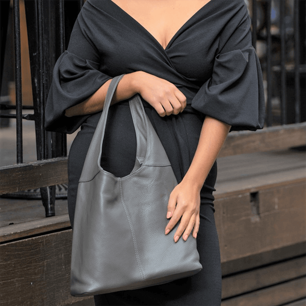 Grey leather slouch bag online