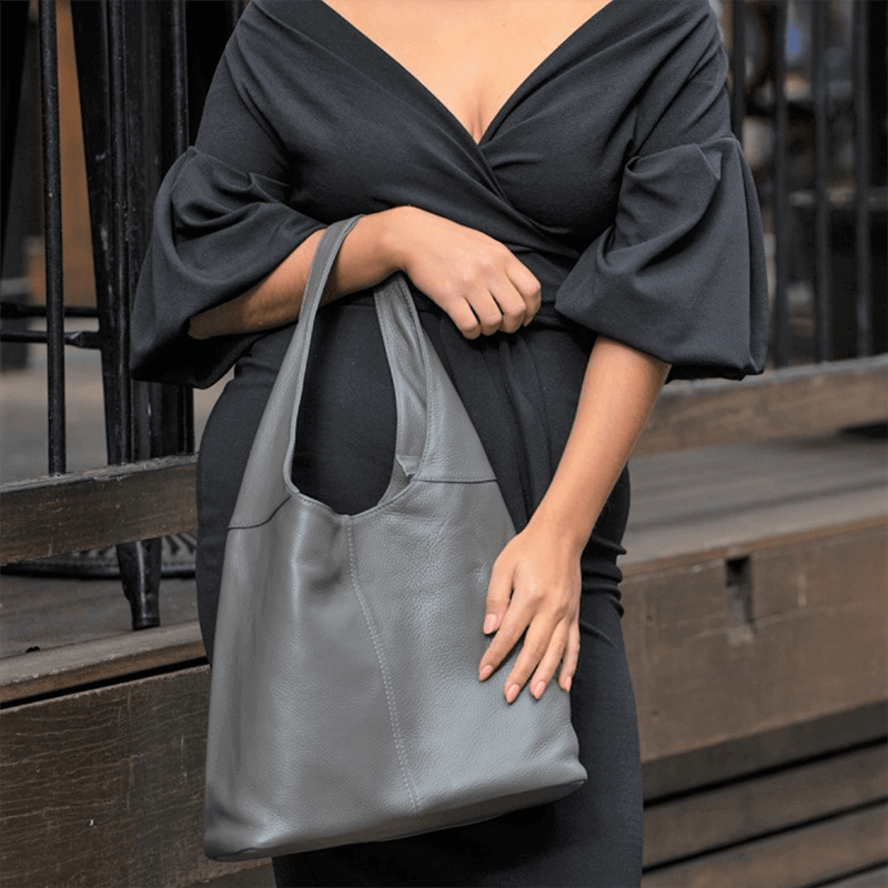 Grey leather shoulder bag